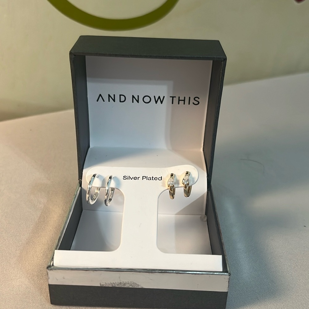 Macy’s silver plated duo hoops.